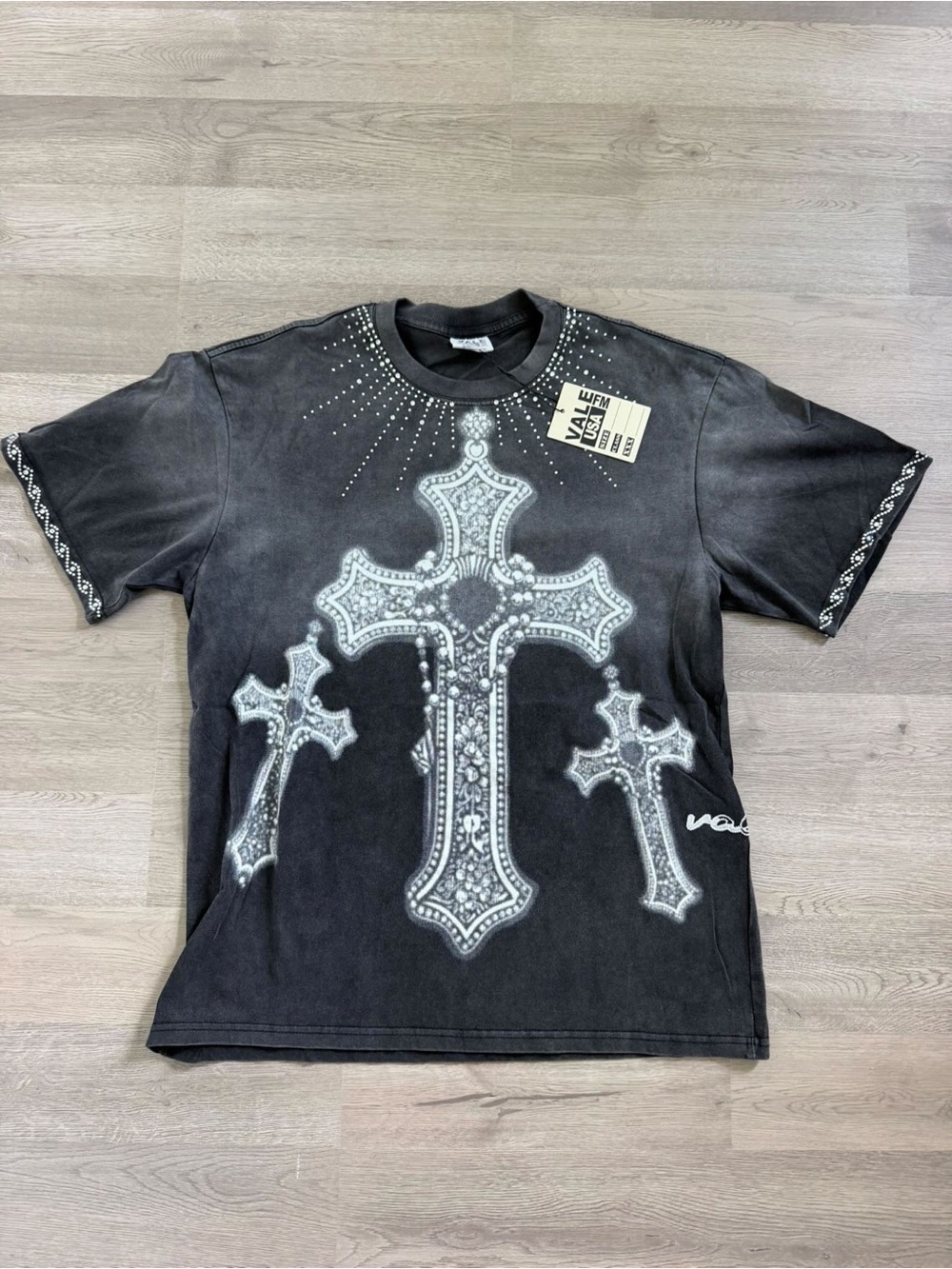 Studded Cross Graphic Tee in Black and White